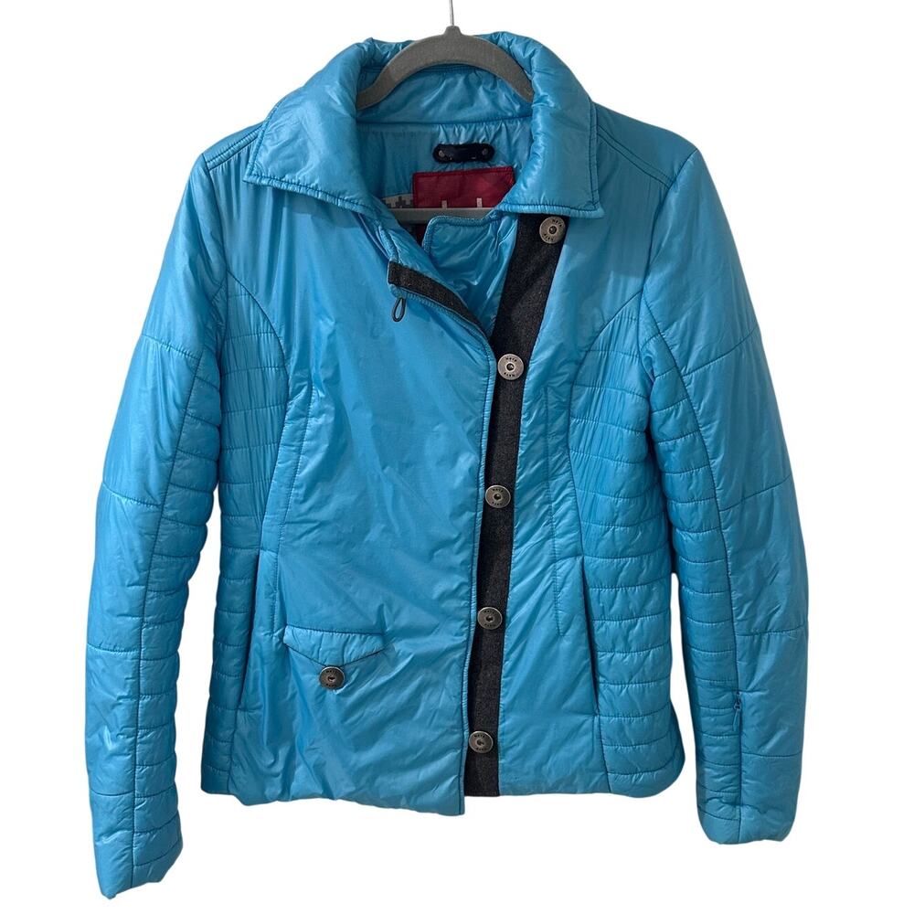 Neve Womens Blue/ Gray Down Puffer Ski Coat Wool Detailing Zipper Pockets, M